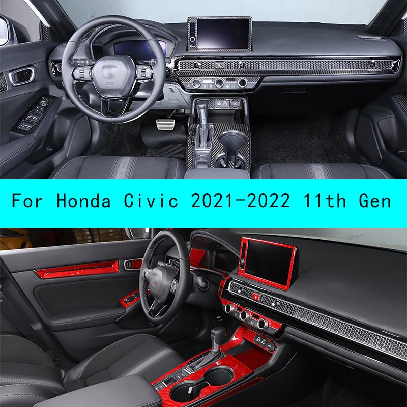 Interior Detailing Kit - สําหรับHonda Civic 2021-2022 11th Genรายละเอียดภายในคาร์บอนไฟเบอร์รถCentral ControlแผงDashboard